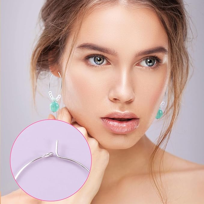 Pndeyo 60pcs Hypoallergenic Earring Beading Hoops, Mix Sizes Round Hoop Earrings Findings, Open Earring Wire Ring Accessories for Jewelry Making- Silver