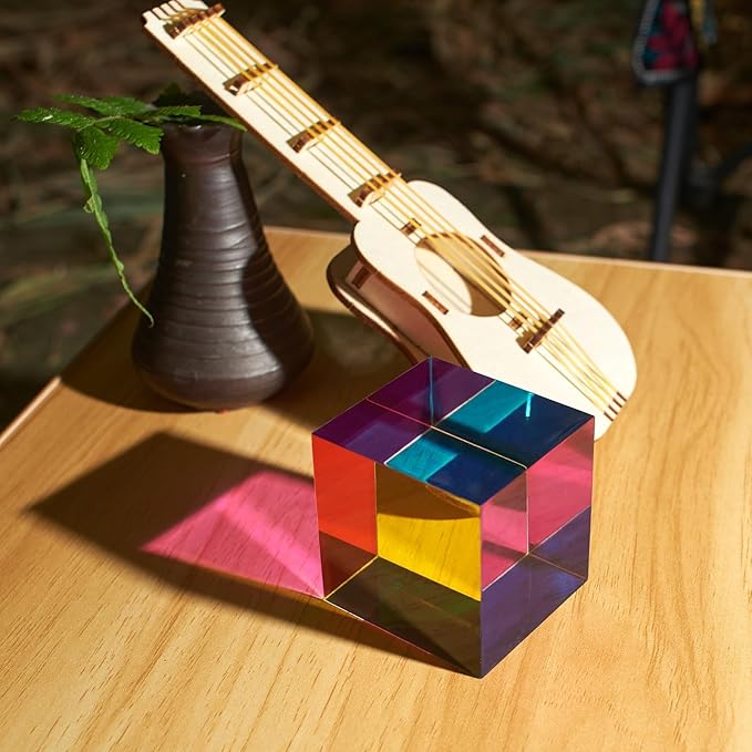 CMY Mixing Color Cube, 70mm (2.75 inch) Acrylic Prism for Home or Office Decoration, CMYcube Physics Toys Science Educational Gift for Kids, 7cm