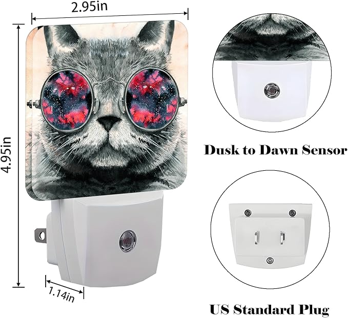 Cute Gray Cat Night Light,Plug Into Wall Decor for Stairway,Hallway,Kitchen,Dusk to Dawn Sensor Nightlights for Boys/Girls/Women/Men Room Gifts