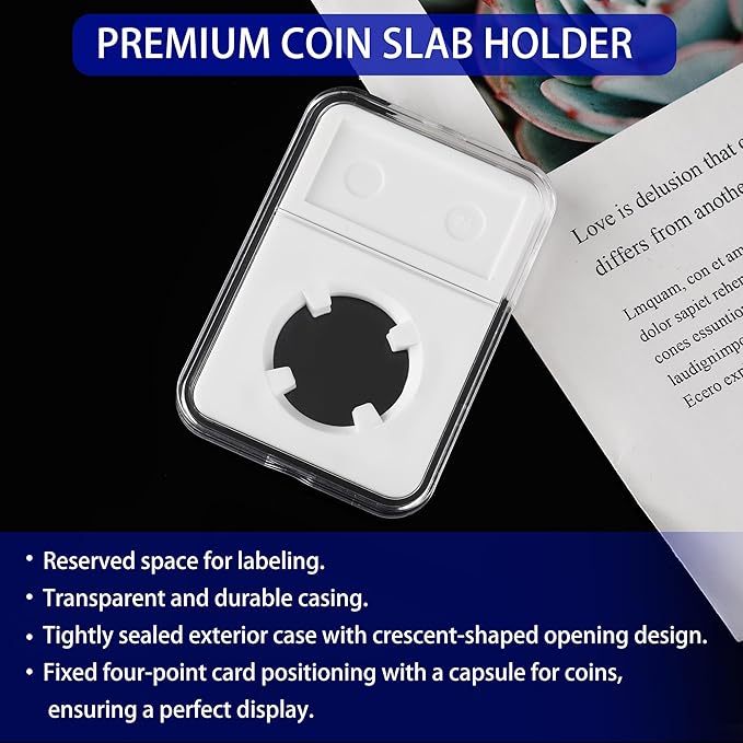 10 Packs 30mm Coin Slab Display Holder, Storage Case for JFK Half Dollar, Clear Acrylic Cases for Coin Organize and Collection, Four-Point Fixation Coin Slab Capsules Protector
