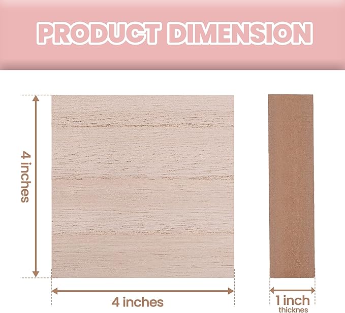 (8-Pack) - 4” x 4” Wooden Blocks for Crafts - 1-Inch Thick Square MDF Blocks - Smooth Surface with Wood Grain Pattern - Highly Customizable Blank Wood Squares