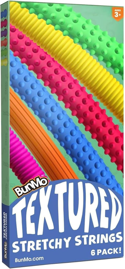 BUNMO Stretchy Strings - Sensory Toys - Stimulating & Fun Sensory Toys for Kids - Fidget Toy - Hours of Fun for Kids - Non-Mouthable Toy 3+ - Textured 6 Pack