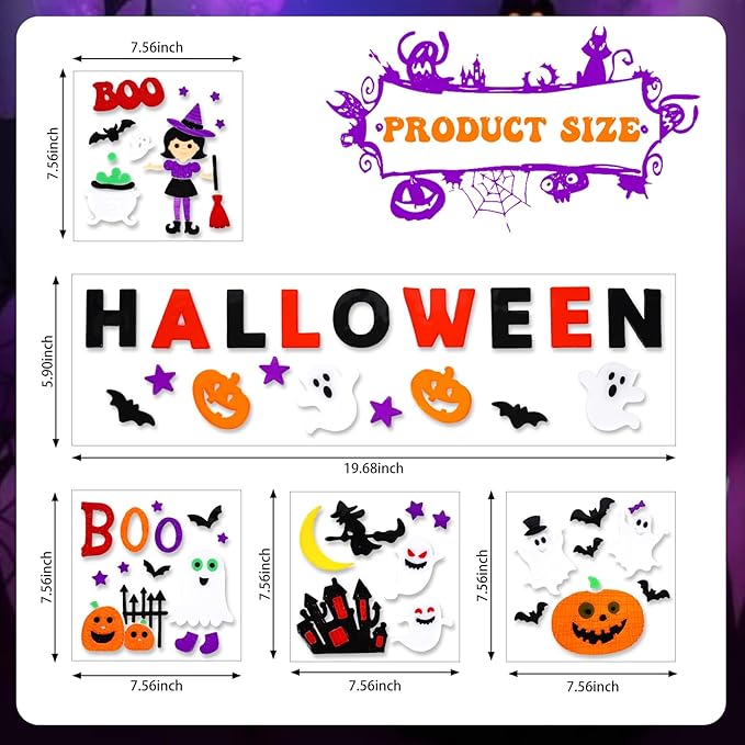 5 Pcs Halloween Window Clings Gel Stickers, Reusable Ghost Pumpkin Bat Witch Decals for Windows, Glass, Mirrors, Refrigerator, Halloween Party Decorations (Boo)
