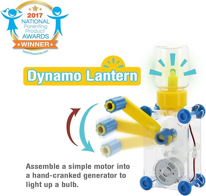 Tenergy ODEV Dynamo Lantern Educational STEM Building Toy, Hand Cranked Power Generator, Light Bulb Science Experiments Kits for Kids Age 14+