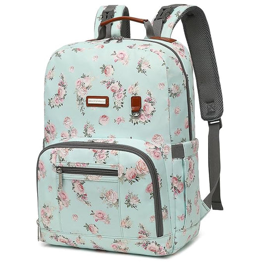 Diaper Bag Backpack, Large Baby Nappy Bags with Portable Changing Pad for Boys and GirlsMultifunction Travel Baby Bag for Moms Dads, Shower Gifts Waterproof and Stylish，Flower Green