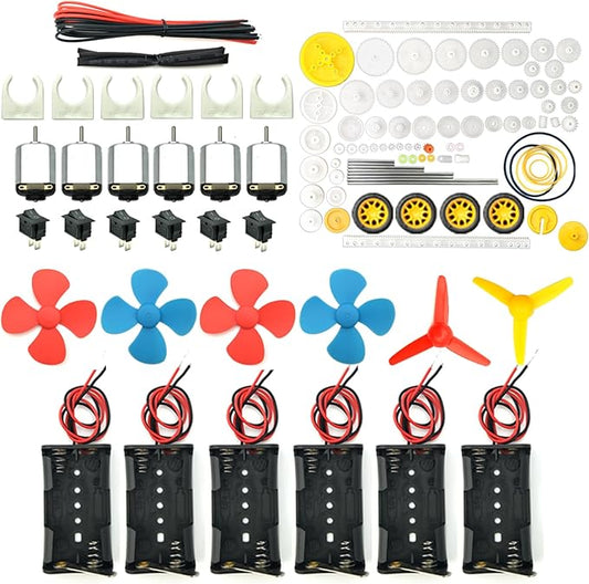 EUDAX 6 Set Rectangular Mini Electric 1.5-3V 24000RPM DC Motor with 84 Pcs Plastic Gears,Electronic Wire, 2 x AA Battery Holder,Boat Rocker Switch,Shaft Propeller for DIY Science Projects
