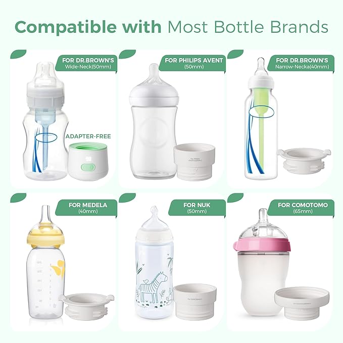 Portable Bottle Warmer for Travel, Baby Bottle Warmer for Breastmilk with Fast Heating, Safety Material, Leak-Proof, Precise Temperature Control, 4 Adapters for Most Bottles (White)