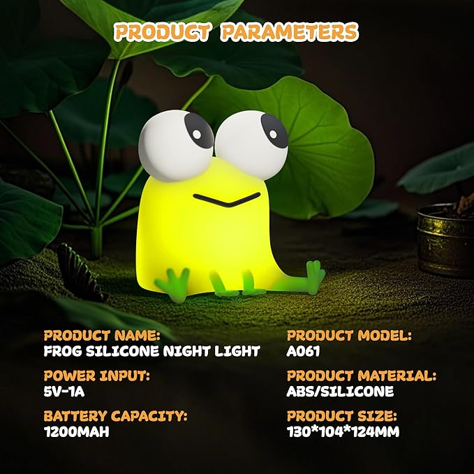 Cute Frog Night Light, LED Silicone Squishy Novelty Animal Lamp,3 Levels Dimmable/Timer Nursery Nightlight for Kids, Rechargeable Touch Bedside Lamp, Bedroom/Dorm Decor, Baby Boys Girls Gifts