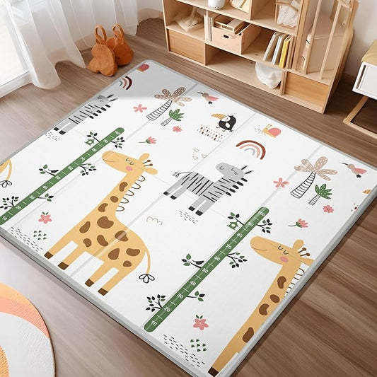 PLGLOG Baby Play Mat,59"x59" Foldable & Reversable Large Baby Mat,0.8" Thick Waterproof Baby Floor Play Mat,Non-Slip,Carlwing Mat for Baby,for 59X59"Playpen,Indoor&Outdoor Playing Mat,Giraffe