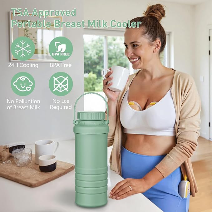 Portable Breast Milk Cooler Bottle - 22oz Breastmilk Chiller for Outdoor Travel Mom, Keeps Milk Fresh Cooling for 24 Hours, Breastfeeding Essentials with 2pcs Bottle for Breastmilk Storage