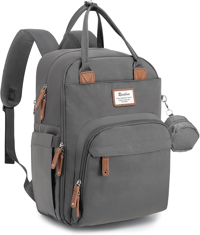RUVALINO Diaper Bag Backpack, Multifunction Travel Back Pack Maternity Baby Changing Bags, Large Capacity, Waterproof and Stylish, Iron Gray
