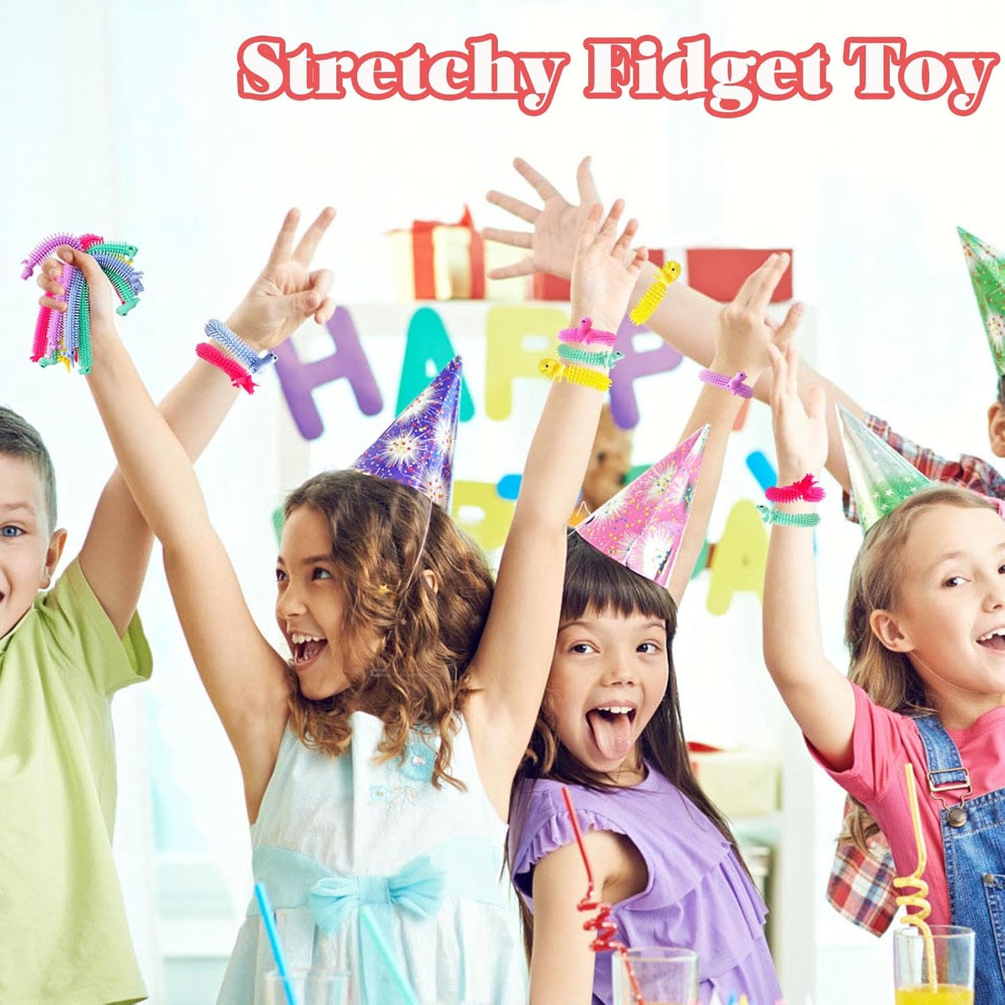 40 PCS Stretchy Fidget Toy,Dinosaur Sensory Toys Bulk Stretch Worm Toys,Colorful Stretchy Strings Fidget Toy for Kids and Adults Stress Relief,Goodie Bag Fillers,Party Favor