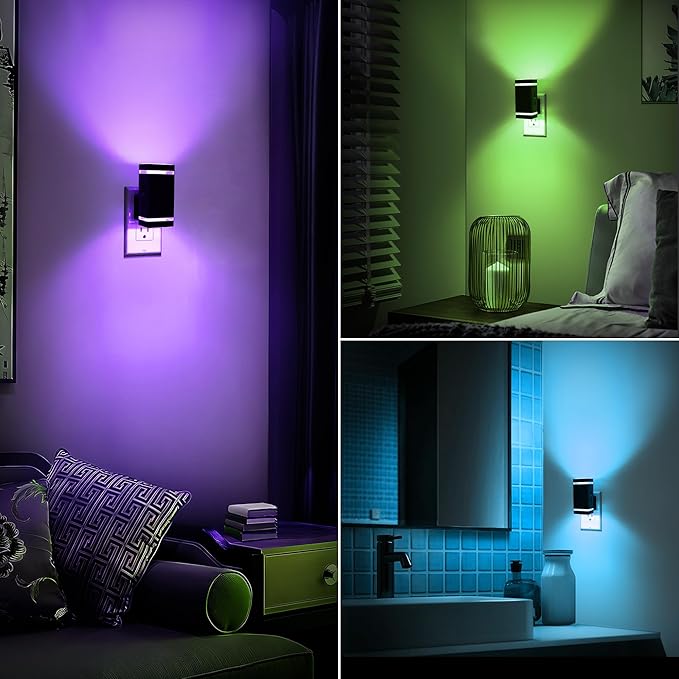 DORESshop Color Changing Night Lights [2 Pack], Night Lights Plug Into Wall, 8 Color LED Night Light, Night Light with Dusk to Dawn Sensor, Nightlight for Bathroom Decor, Children Room, Kids Gift