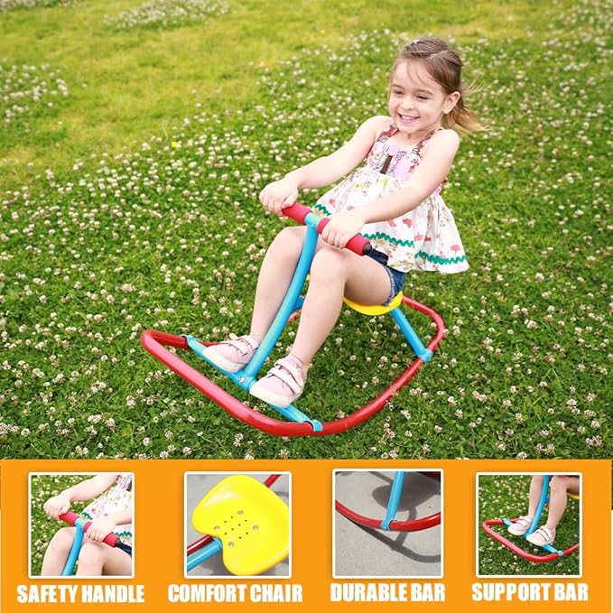 PLATPORTS Rocking Horse - Kids Rocking Horse Rocking Chair Seesaw- Safe Home Playground Backyard Equipment - Rocker Single Teeter Totter for Youth Junior Kids