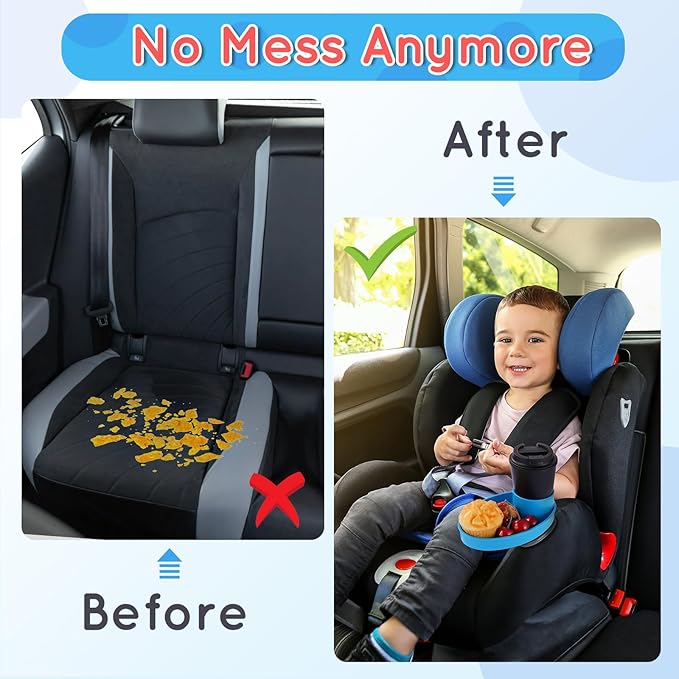 Car Seat Tray - Easily Expands Snack Tray Cup Holder Tray into 360° Cup & Travel Tray for Kids Car Seat, Booster, and Stroller (Blue)
