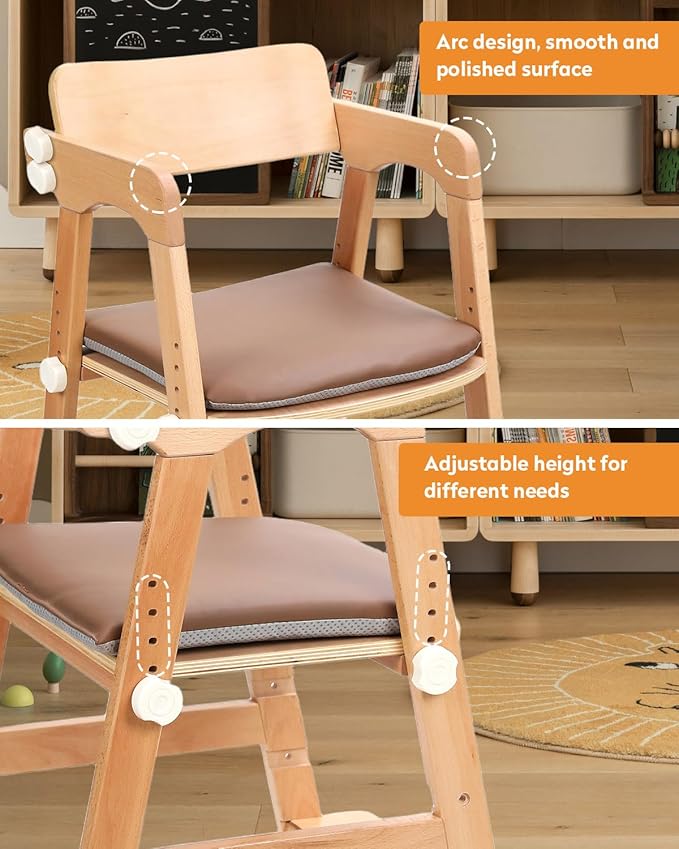 Wooden High Chair for Toddlers, Children Highchairs with Adjustable Cushion and Steps, Kids Wood High Chair for Dining Eating and Studying, from 3 Years up to 300 Lbs