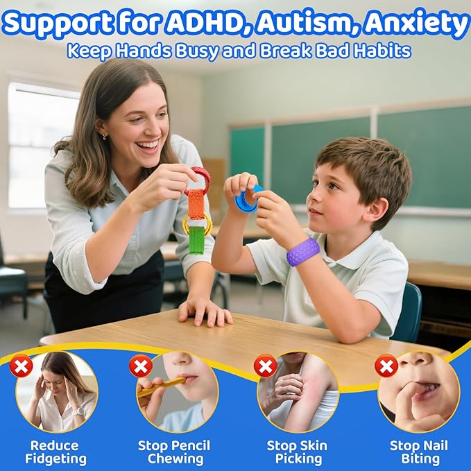 Textured Slap Bracelets - 6PC Silicone Sensory Fidget Toys for Kids, Teens & Adults - Calming Tools for Autism, ADHD, Anxiety & Stress Relief - Ideal for Classroom Rewards, Party & Special Needs Gifts