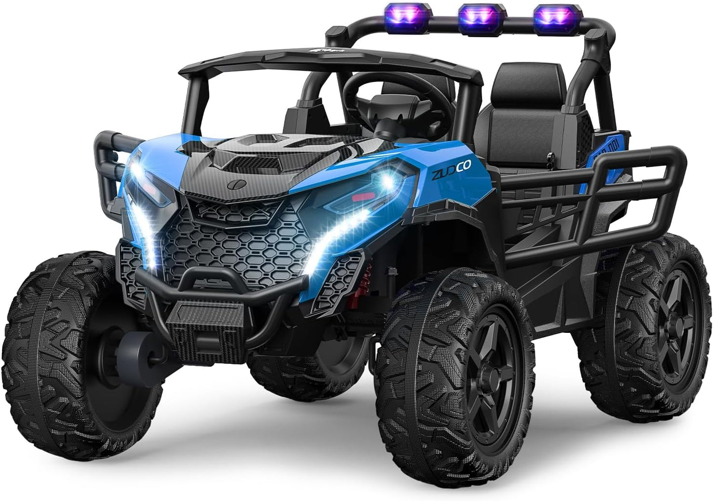24V 2 Seater Ride on Car Truck, 4x200W, EVA Tires, 4WD/2WD, Remote Control, Rainbow Lights, Shock Absorbers, Bluetooth, Ride On UTV Toy for Kids Ages 3-8, Blue