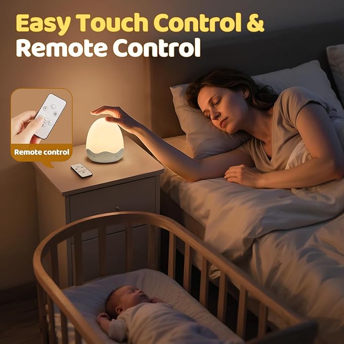 Baby Night Light for Kids,10 Brightness+10 Colors Egg Light for Nursery, Touch+Remote+3600mAh Rechargeable Egg Night Light for Baby Nursery,Warm Light for Breastfeeding 1h Timer&Portable,Newborn Gifts