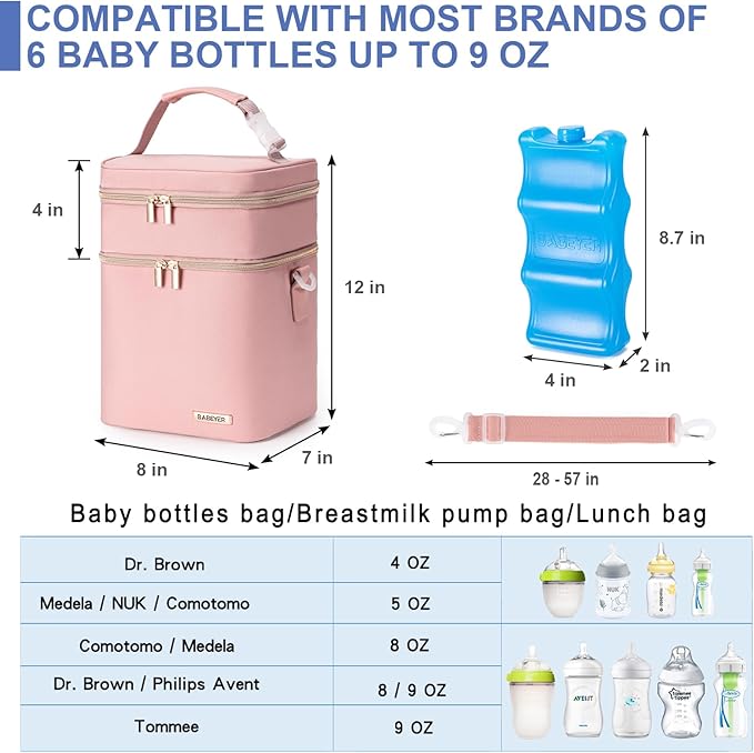 Breastmilk Cooler Bag with Ice Pack Fits 6 Baby Bottles Up to 9 Ounce