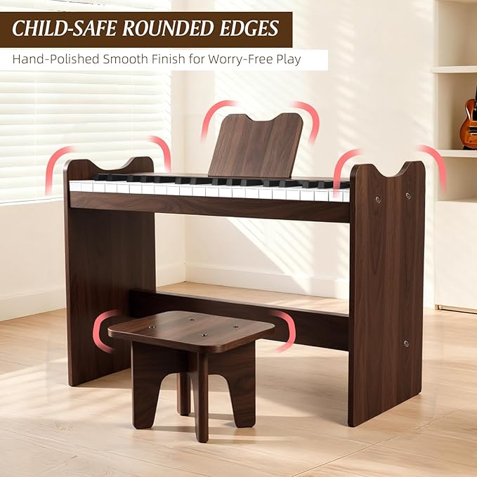 Kids Piano Keyboard, 37 Keys Digital Wood Piano Toddler Music Educational Instrument Toy, Xmas Birthday Gifts for 3+ Girls Boys