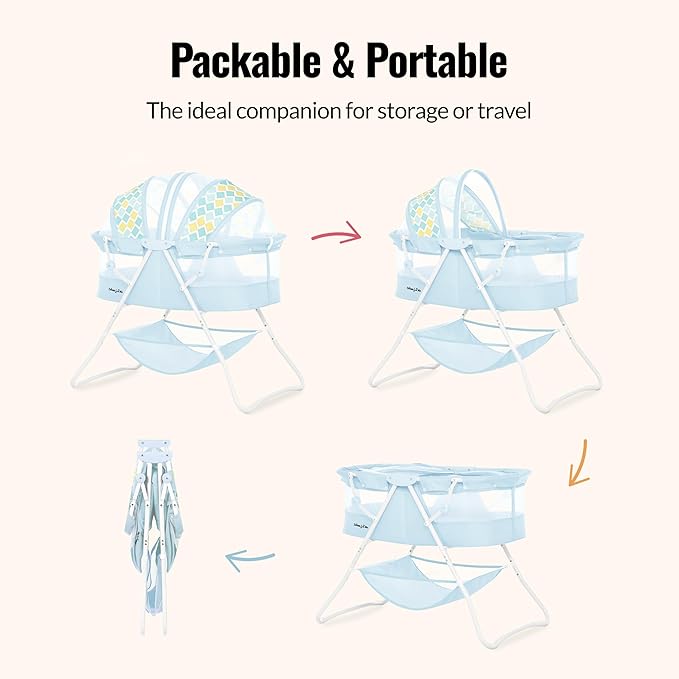 Karley Bassinet for Newborns | Award-Winning 2021 National Parenting Product & Mom’s Choice Winner | Portable Lightweight Bassinet with Adjustable Canopy, Dual-Sided Mattress & Storage Bag