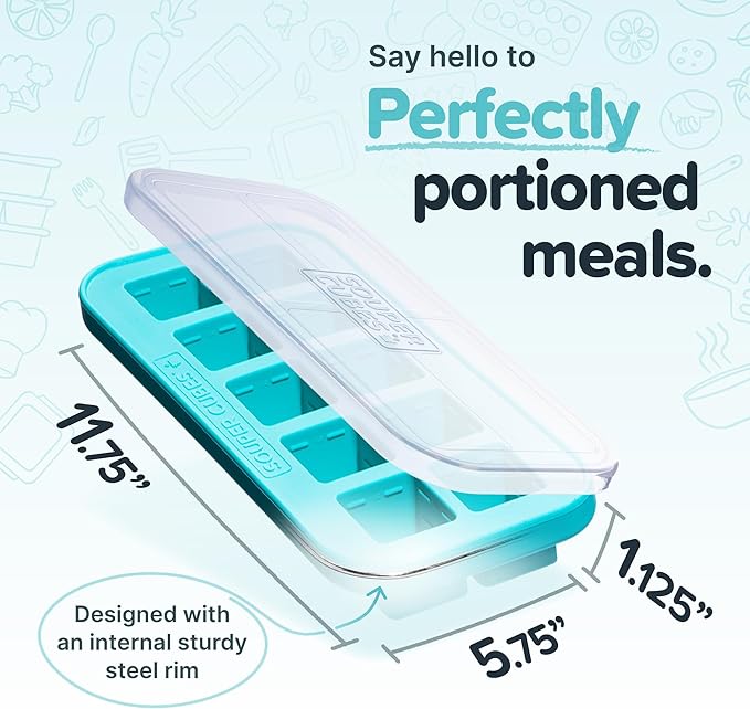 Souper Cubes 2 Tbsp. Silicone Freezer Molds - Perfect for Storing Garlic, Herbs, Ginger, Pesto, Tomato Paste, Lemon Juice, Purees and More - Silicone Baby Food Freezer Tray - Aqua – 1-Pack