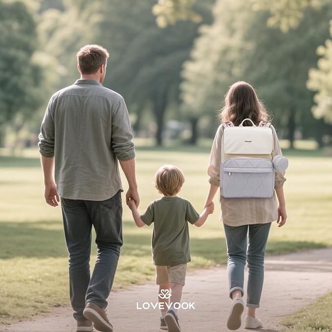 LOVEVOOK Diaper Bag Backpack, Baby Travel Bags for Boys & Girl, Toddler Waterproof Diaper Bag w/Changing Pad (Grey, 15.6''-Small)