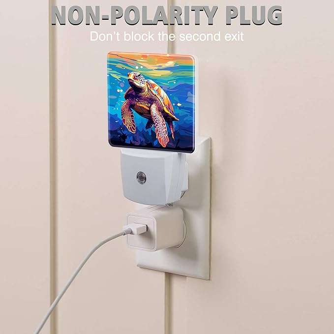 Sea Turtles Night Lights Plug into Wall for Girls Boys Room, Night Lights LED Lamp with Dusk to Dawn Sensor Nightlight for Bedroom Kitchen Bathroom Hallway Home Wall Decor