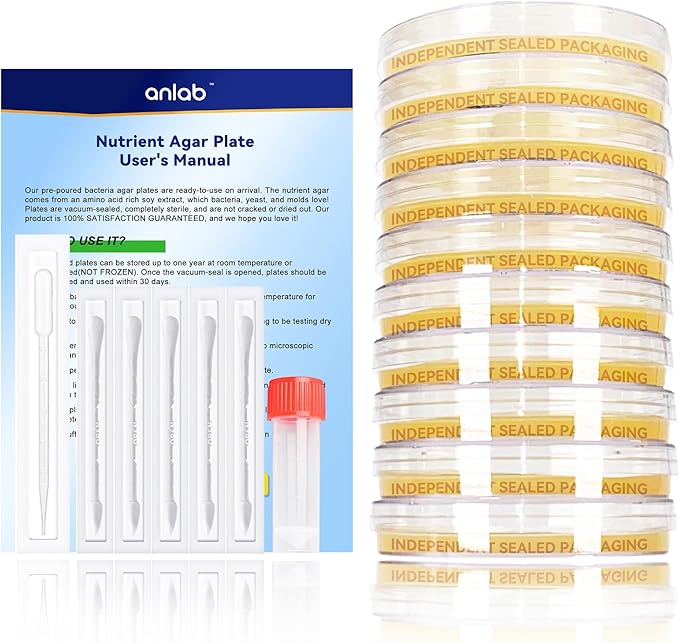 Nutrient Agar Petri Dishes Science Project Kit | Pre-Poured Agar Plates and Cotton Swabs for Science Experiments | Bacteria Science Kit - Sealed Separately (Items of 60)