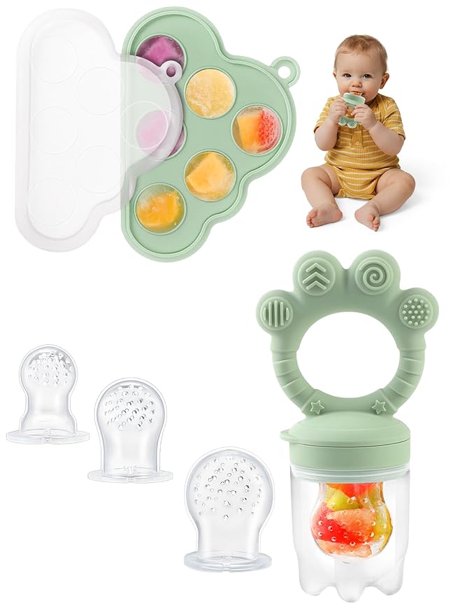 Breastmilk Popsicle Molds & Baby Fruit Food Feeder Pacifier, Silicone Baby Food Storage Containers, Baby Popsicle Molds Teething for Toddler Teething & Infant Self Feeding (Green)