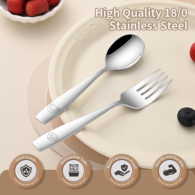 Toddler Eating Utensils Set,Set Of 12 Food Grade Stainless Steel Silverware Sets For Kids,Dishwasher Safe Children Small Metal Spoons And Forks Flatware Sets