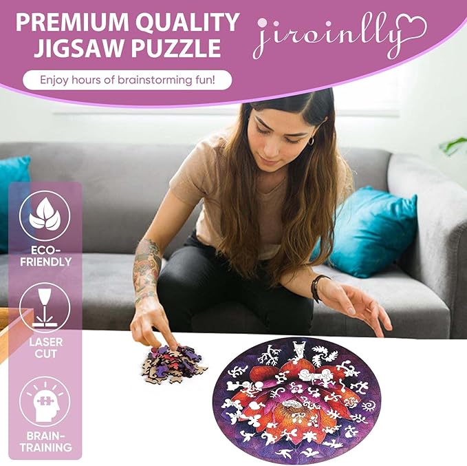 Jiroinlly Flower Wooden Puzzle for Adults, Mandala Jigsaw Puzzles 200 Piece, Unique Shapes Family Reunion Puzzle for Adults and Kids, Beautiful Package, Best Gift for Family Friends Medium 11.2x11.2in
