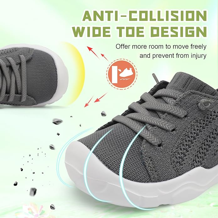 JIASUQI Toddler Shoes for Boys Girls Slip on Sneakers Wide Toe Walking Shoes Toddler Sock Shoes