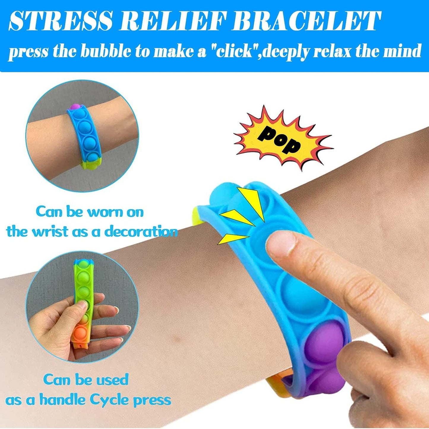 Pop Bracelet Fidget Toy, 20Pcs Multi-Color Bracelet Popular Wristband Fidget Watch is Suitable for Children and Adults Stress and Anxiety Relief Wristband (20 PCS)(pop toy)