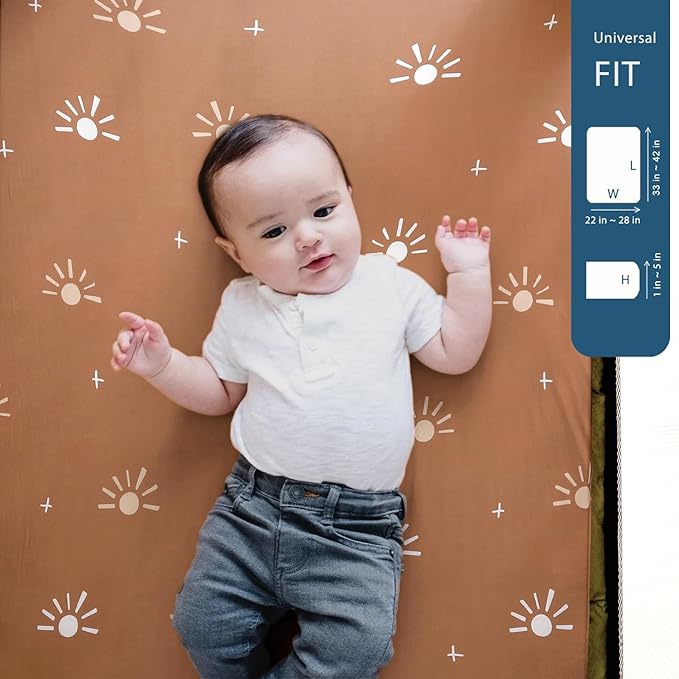 GRSSDER Fitted Pack N Play Sheets 3 Pack, Stretchy Ultra Soft Jersey Knit Portable/Mini Crib Sheets, Universal Fit for Pack N Play Pads Safe and Snug, Stylish Playard Sheets for Boys and Girls