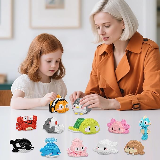12 Pack Cute Ocean Sea Animal Mini Building Blocks Sets, 2642 PCS Micro Mini Building Bricks Toy for Adults, Party Favors for Kids Boys Girls 12-14