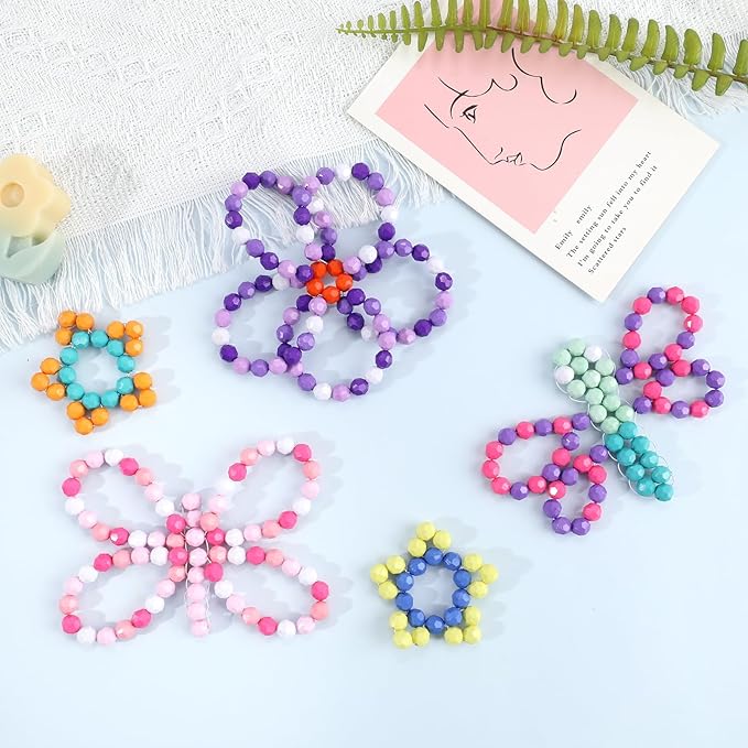 2600+pcs Faceted Beads Kit 18 Color Rainbow Opaque Plastic Beads Multicolor Loose Spacer Pony Beads Bulk Elastic String for Bracelets Necklaces Key Chains DIY Craft Jewelry Making