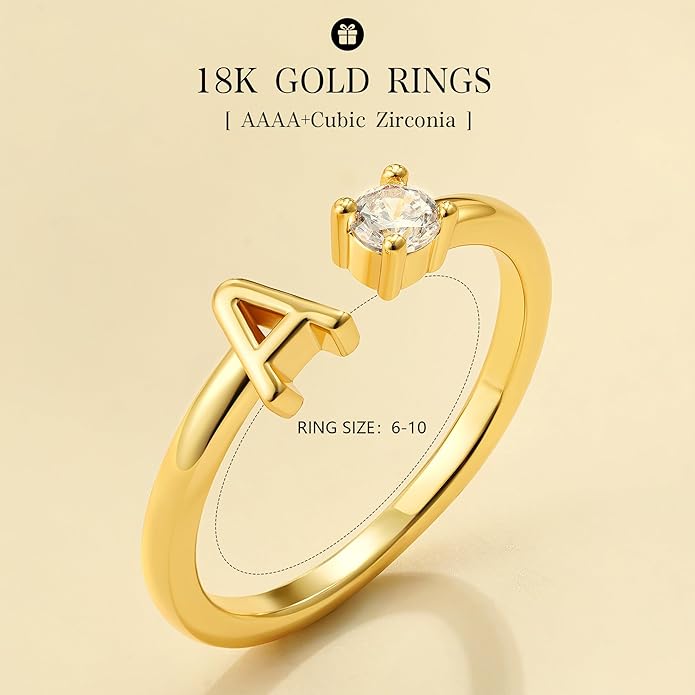 Gold Initial Rings for Women Girls, 14K Gold Plated Adjustable Initial Rings Teen Girl Gifts Trendy Stuff Letter Ring Birthday Gifts for Teenage Girls Non Tarnish