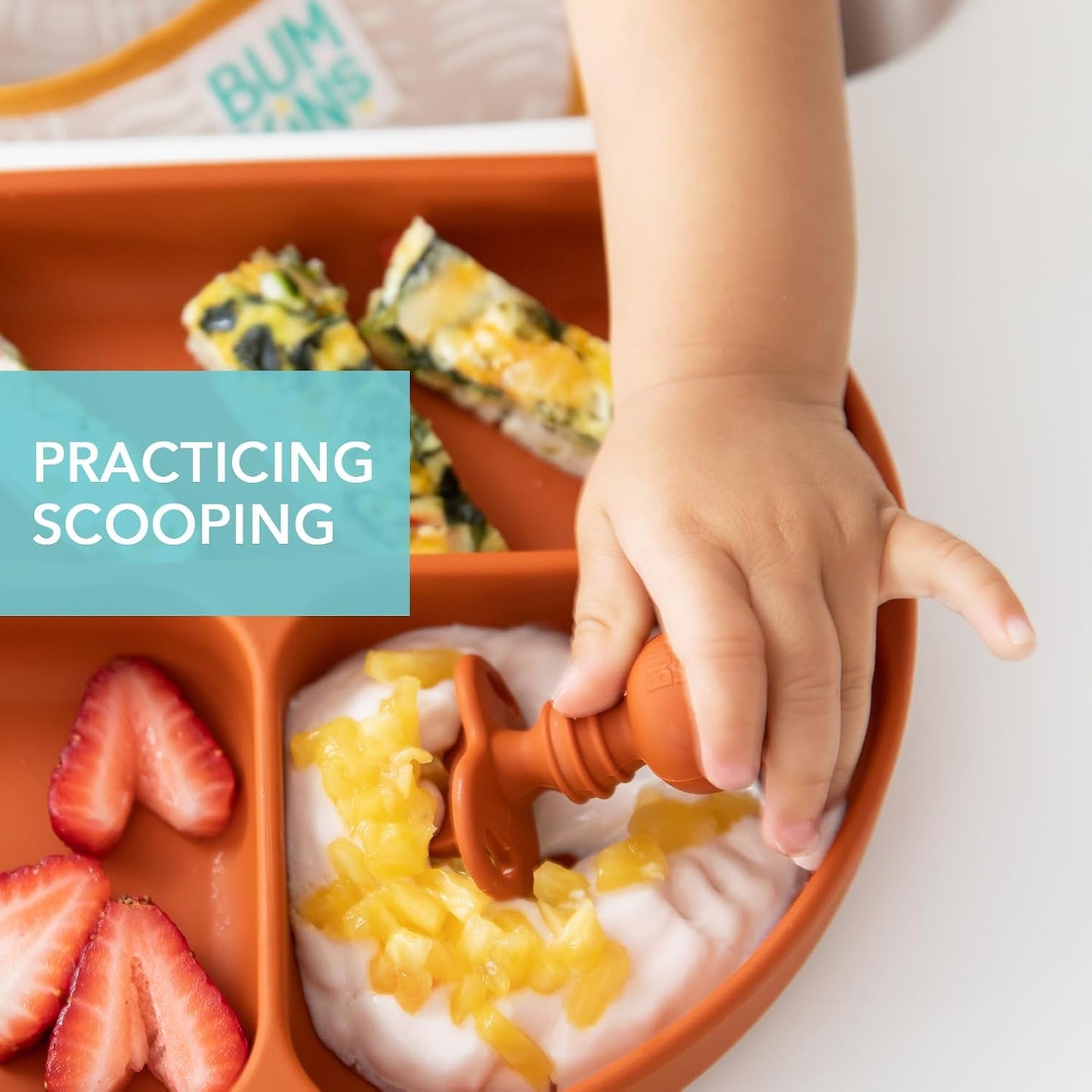 Bumkins Baby Utensils Set, Chewtensils Silicone Spoons for Dipping, Self-Feeding, Baby Led Weaning, Trainer Learning, First Stage Eating, Soft Practice Fork and Spoon, Babies 6 Months, Clay