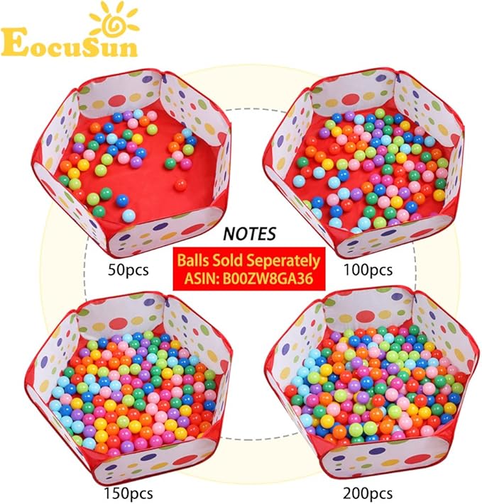 EocuSun Kids Ball Pit Large Pop Up Toddler Ball Pits Tent for Toddlers Girls Boys for Indoor Outdoor Baby Playpen w/Zipper Storage Bag, Balls Not Included (ARed)