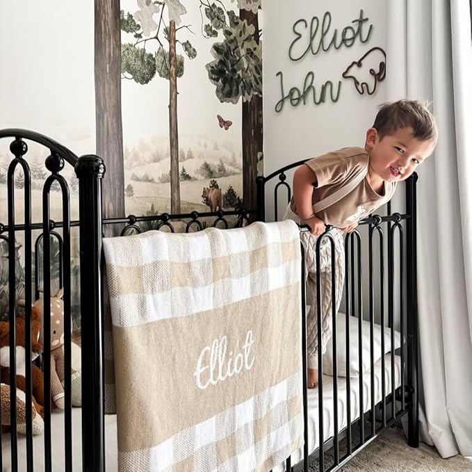 Personalized Gingham Name Blanket – 100% Cotton Baby Blanket, Gingham Band Design, Customized with Name, Boys and Girls, Bassinet and Crib, Gift for Baby, Newborn, Toddler or Kids (Bassinet)