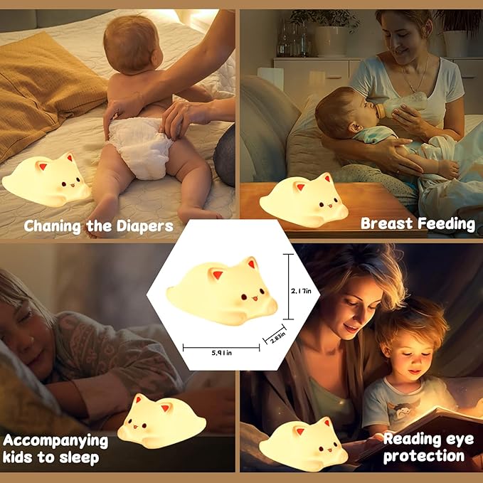 Tremdwoto Cat Night Light for Kids,Cute 7 Colors Baby Girl Squishy Night Lights Lamp with Timer Kitty Light Dimmable Nursery Lamp USB Charging Bedroom Deco Nightlight r，Gifts for Boys and Girls