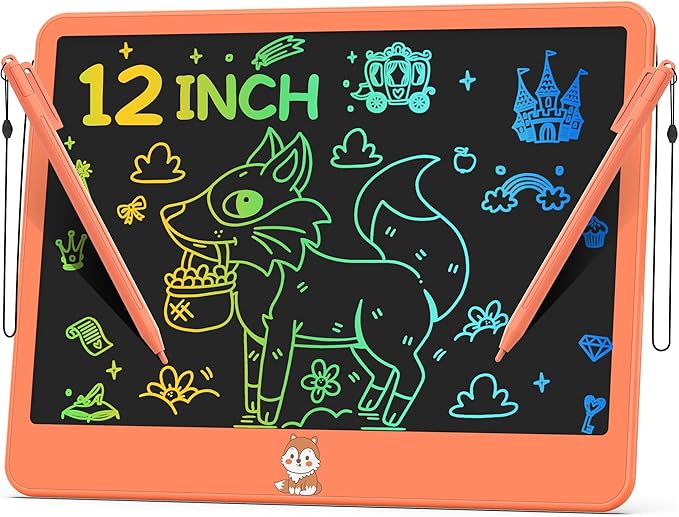 LCD Writing Tablet for Kids 12 Inch, Kids Learning Toys Drawing Pad for Girls Boys, Erasable Doodle Board for Toddlers 3 4 5 6 7 8 Year Old Travel Essentials, Christmas Birthday for Kids - Orange