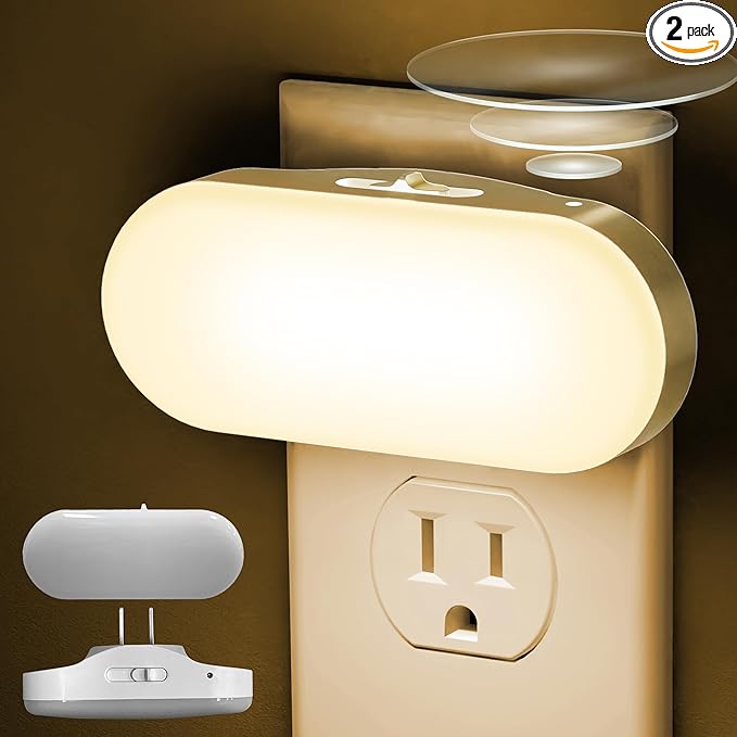 DORESshop Night Lights Plug into Wall, [2 Pack] 1W 3000K Led Night Light with Dusk to Dawn Sensor, Dimmable Night Light from 0LM to 100LM for Bathroom Hallway Bedroom Kids Room Stairway