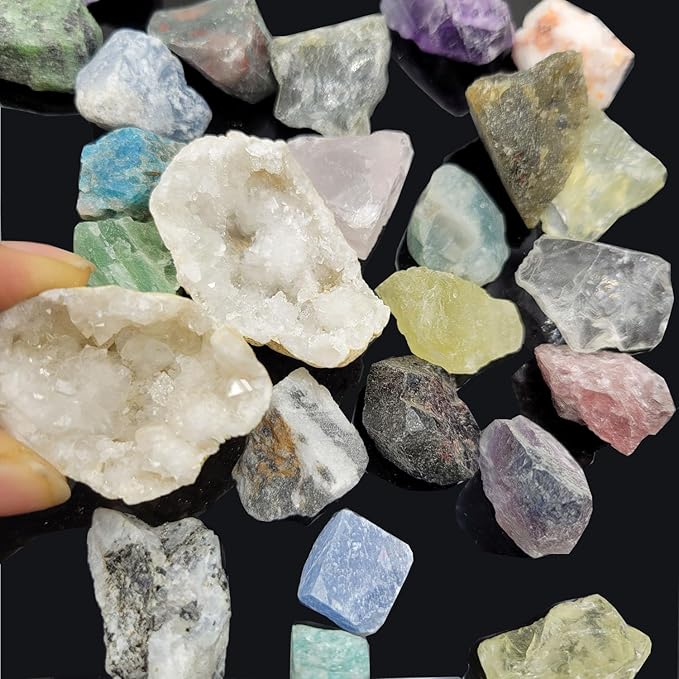 450 Pieces Rocks Collections for Kids, 40+ Kinds Gemstones and Crystals Set, Rocks and Minerals Science Kit Include 1.5lb Tumbled Chips Crystals and 1lb Tiny Rough Stones