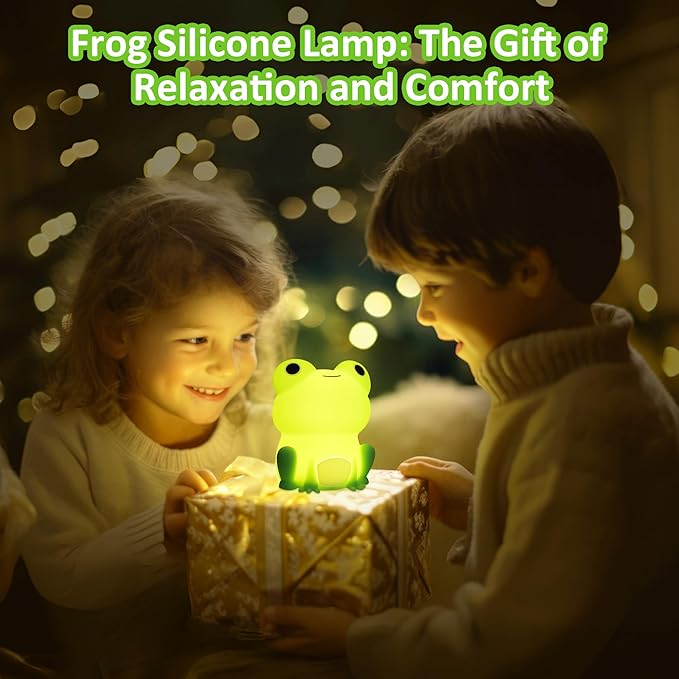Frog Night Light for Nursery, Rechargeable Dimmable Bedside Lamp with Touch Control(ABS+SIL), Portable Kids Gift for Girls, Boys, Babies