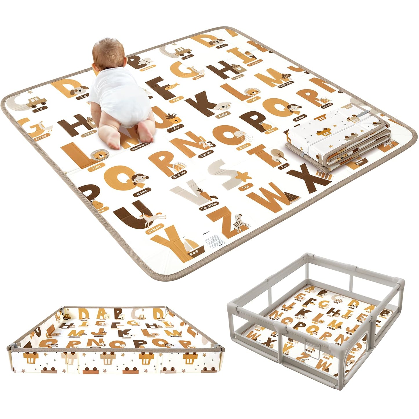 Baby Play Mat for Baby Activity, 50 x 50 Playpen Mat, Foldable Foam Cushioned Playmat, Soft Lightweight Waterproof, Easy to Store Wipeable, Tummy Time & Floor Play, for Babies Infants and Toddler ﻿ ﻿