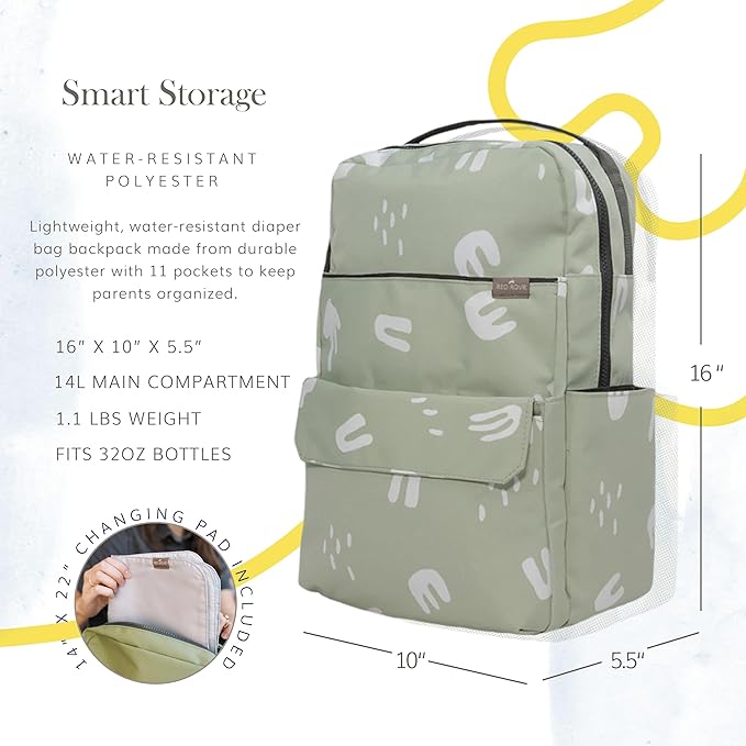 RED ROVR Roo Lightweight 1 LB Diaper Bag Backpack | 11 organizational pockets| Durable & Water-Resistant (Pear Doodle)