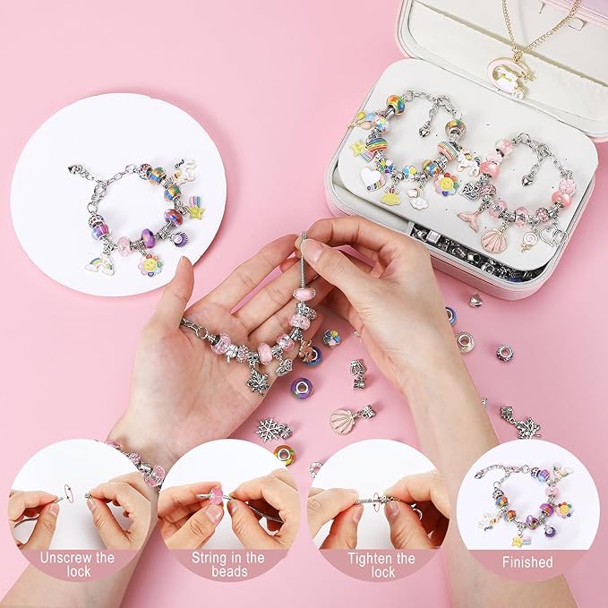 Emibele Bracelet Making Kit for Girls, 133 PCS Jewelry Making Kit DIY Art Crafts Toy with Portable Jewelry Organizer Box for Girls 5-12, Gifts for Teens Women on Birthday Valentines Christmas